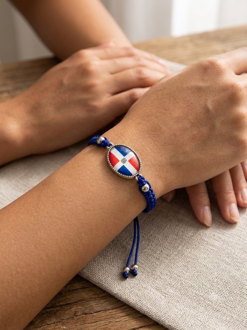 Dominican Republic Flag Braided Blue Cord Bracelet Adjustable Patriotic